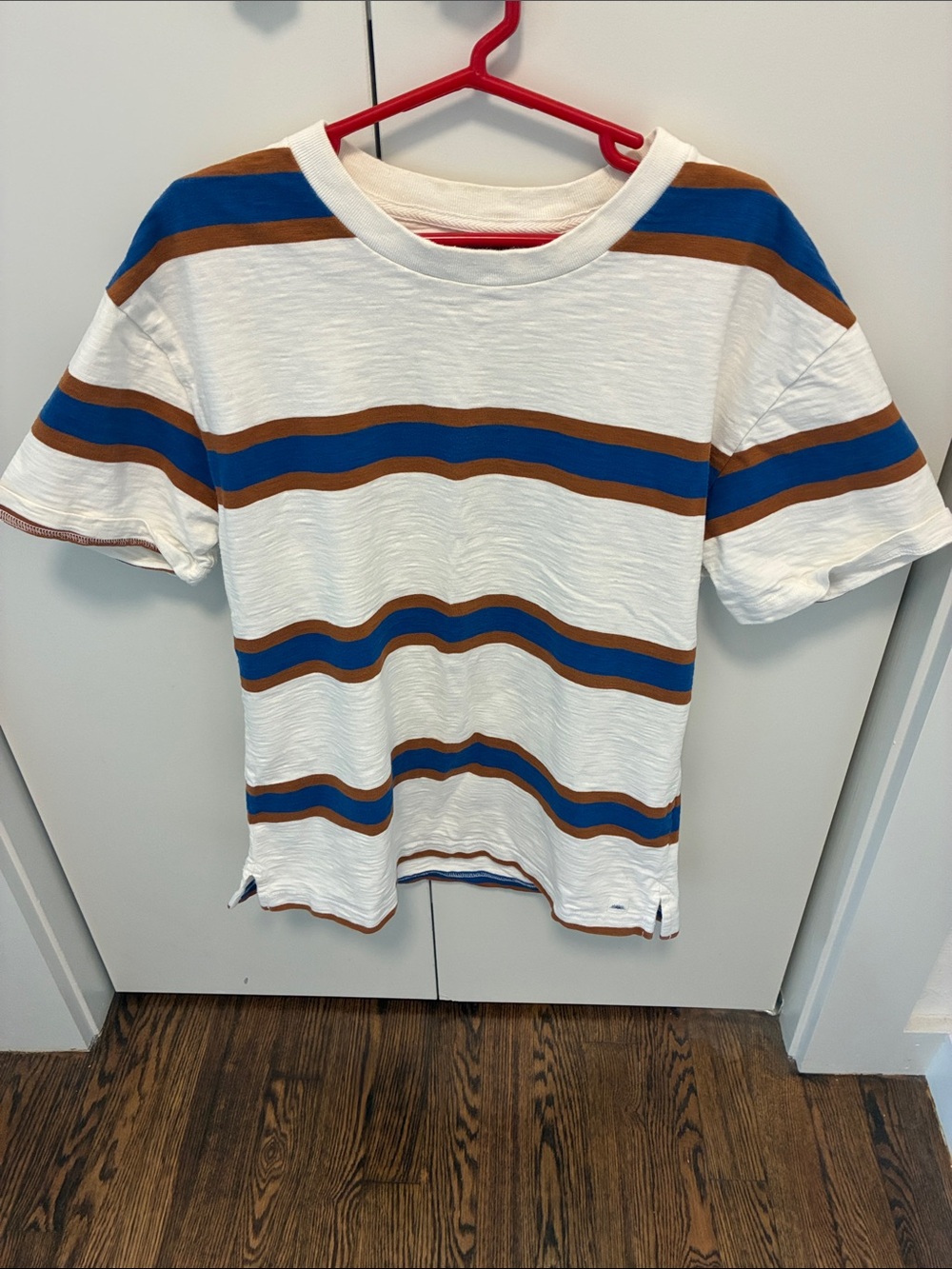 Levi's made and crafted White Tee with Blue & Brown Stripes